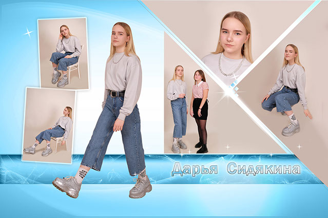 Разворот с индивидуальными фотографиями ученицы 9-11 классов Индивидуальный разворот в выпускном альбоме